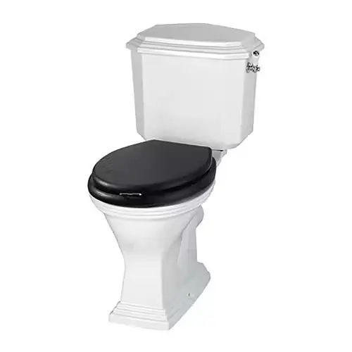 Nyhet i webbutiken - Toalettstol ImperialAstoria Deco CCVit/Krom Sits Svart Mjukstängande Träsits P-LÅS
