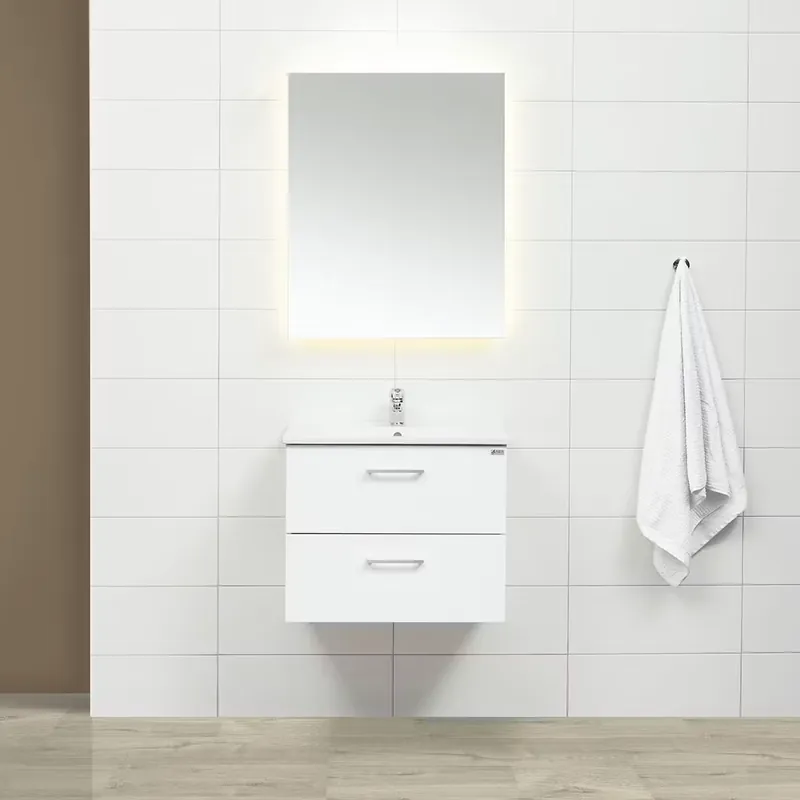 Begränsat antal - Möbelpaket 4AQUASlim Vit 60 med Lådor och Spegel Luna LED