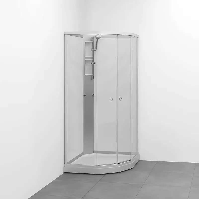 Fabrikspris | Duschkabin Macro DesignFlow Semi utan Blandare810x810x1990 mm, Matt aluminium Profil, Klarglas/Vit bakvägg