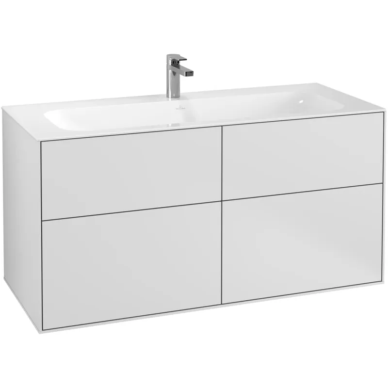 Beställ online - Tvättställsskåp Villeroy & BochFinion med 4 Lådor för Inbyggt TvättställVit Mattlack med Väggbelysning
