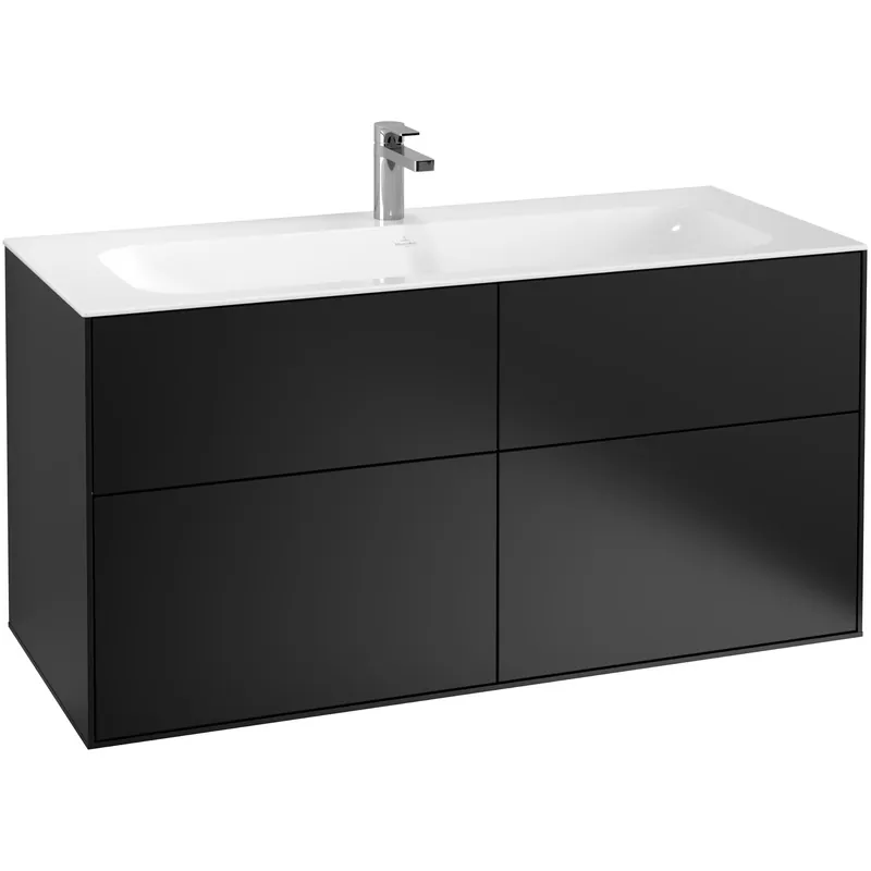Begränsat lager - Tvättställsskåp Villeroy & BochFinion med 4 Lådor för Inbyggt TvättställSvart Mattlack med Väggbelysning