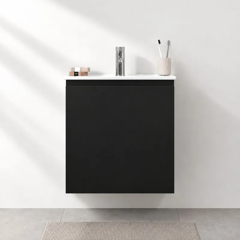 Dagens erbjudande - Badrumsmöbelpaket med skåp och Porslin tvättställ – 51x41x55 cm – matt svart – Kenwood